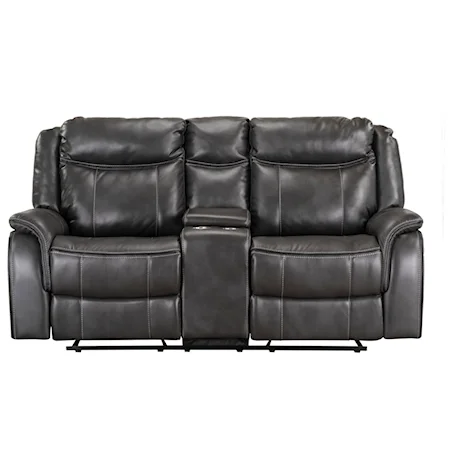 Casual Manual Reclining Gliding Loveseat with Cup Holders and Storage Console